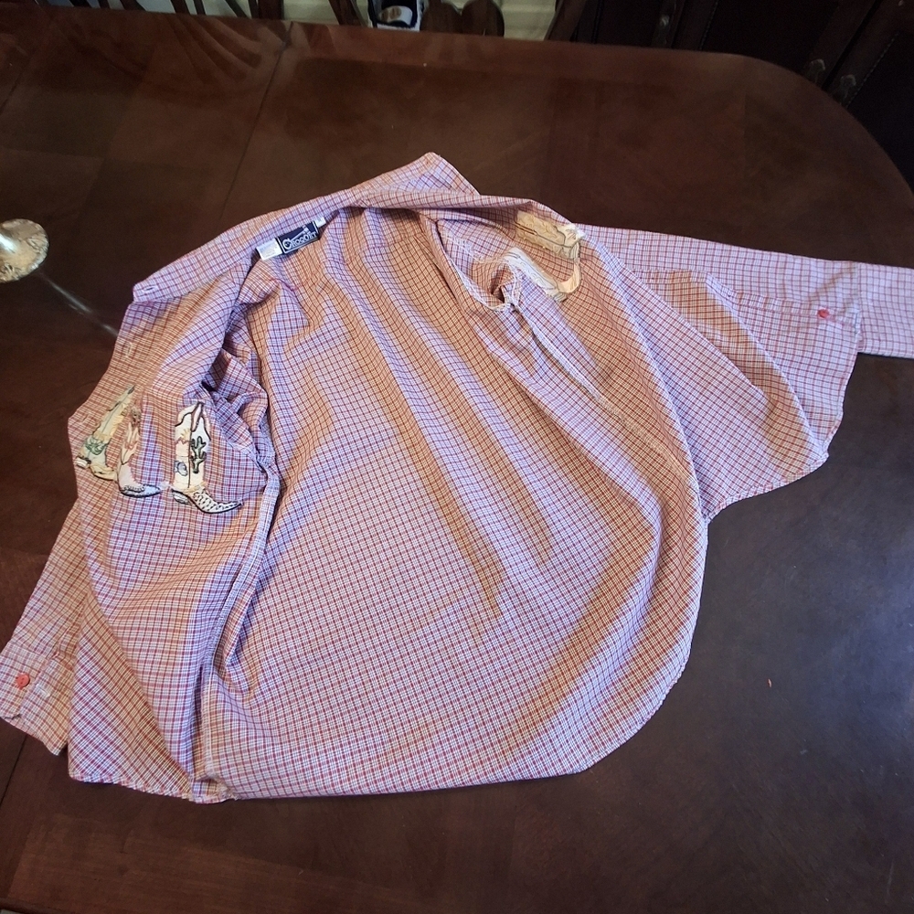 Croquet Thailand Shirt Pink Gingham Embroidered Western Boots Women Size Medium - Picture 5 of 16